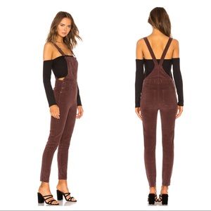 Free People Slim Ankle Cord Overalls Chocolate 27